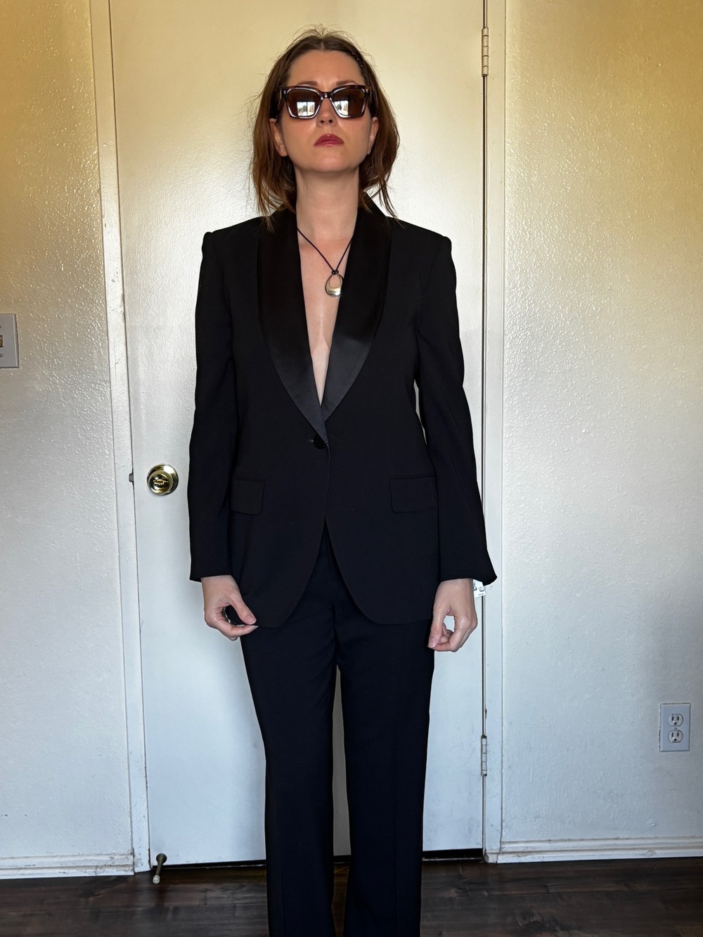 Lauren Ralph Lauren Black Satin Lapel Blazer